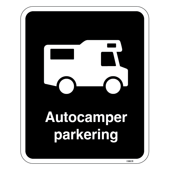 Autocamper parkering sort skilt