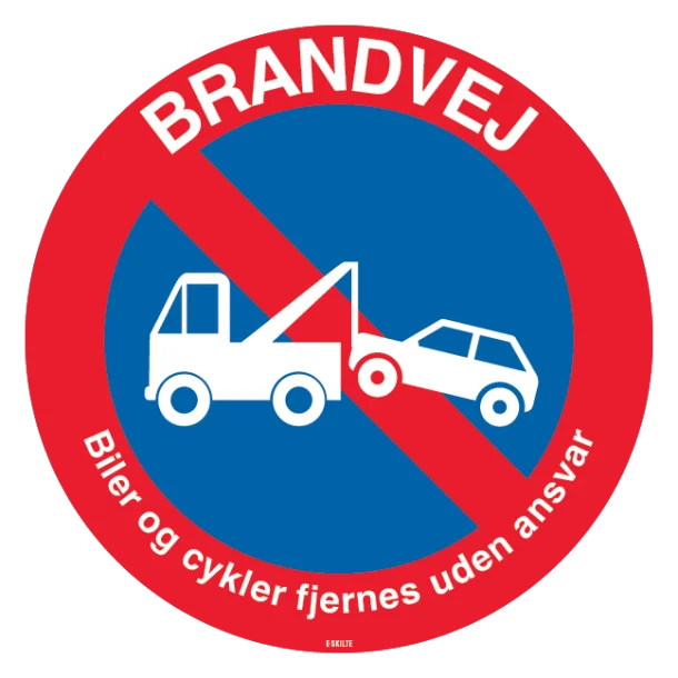 Brandvej Biler og cykler fjernes uden ansvar skilt