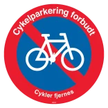 Cykelparkering forbudt cykler fjernes skilt