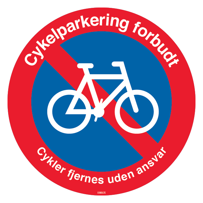 Cykelparkering forbudt cykler fjernes uden ansvar skilt