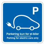 Parkering kun for el-biler Parking for electric cars only. Parkeringsskilt