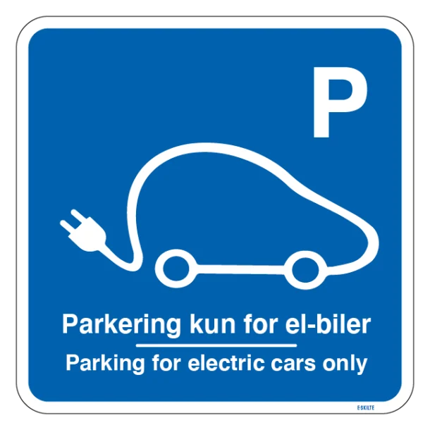 Parkering kun for el-biler Parking for electric cars only. Parkeringsskilt