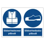 Påbudsskilt - Sikkerhedsvest og sikkerhedssko påbudt