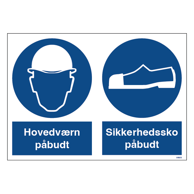 Hovedværn + Sikkerhedssko påbudt. Påbudsskilt