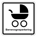 Barnevognsparkering med tekst. Parkeringsskilt