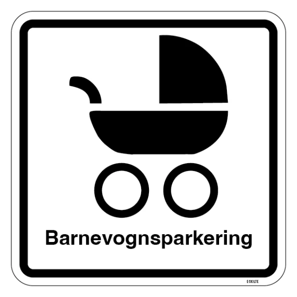 Barnevognsparkering med tekst. Parkeringsskilt