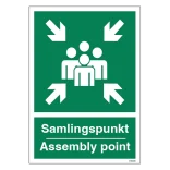 Samlingspunkt Assembly point. Redningsskilt