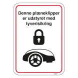 Denne plæneklipper er udstyret med tyverisikring skilt