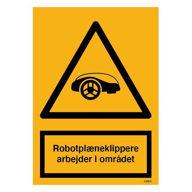 Robotplæneklippere arbejder i området skilt