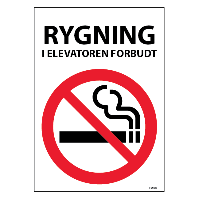 Rygning i elevatoren forbudt skilt