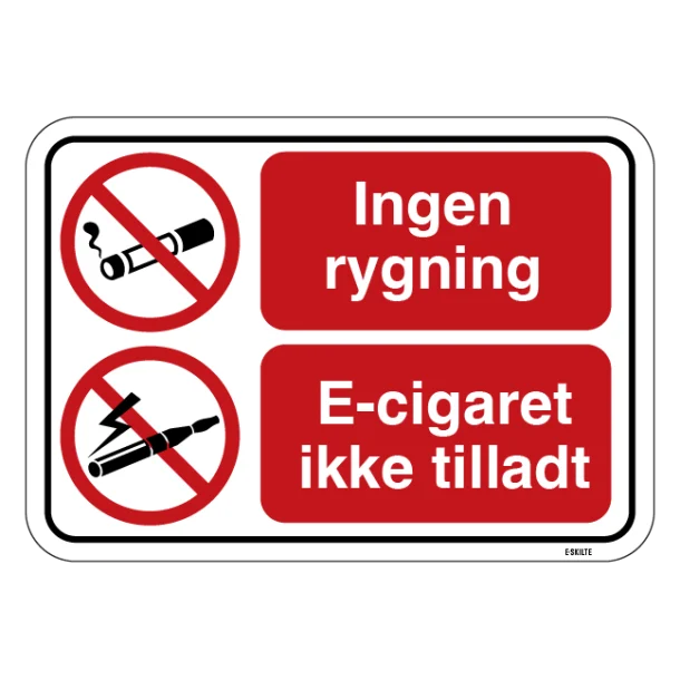 Ingen Rygning El cigaret ikke tilladt. Rygeforbudsskilt