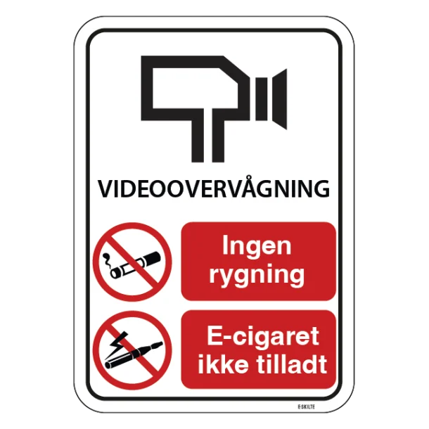 Videovervågning ikke ryger område. Rygeforbudsskilt