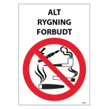 Alt rygning forbudt Rød tekst. Rygeforbudsskilt