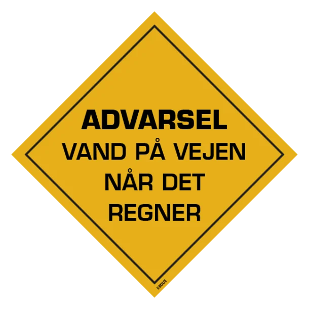 Advarsel Vand på vejen når det regner skilt