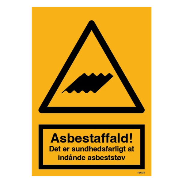 Asbestaffald - Det er sundhedsfarligt at indeånde asbeststøv skilt