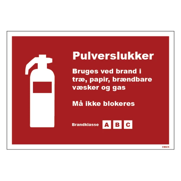 Pulverslukker bruges ved brand i... skilt