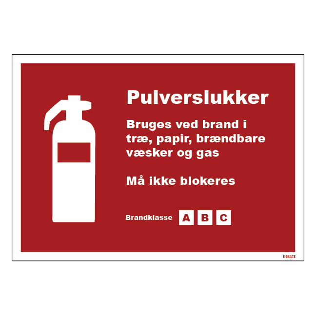 Pulverslukker bruges ved brand i... skilt