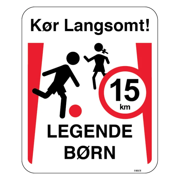 Kør langsomt legende børn 15 km. Skilt