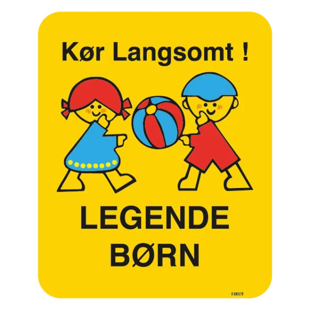 Kør langsomt legende børn. Skilt