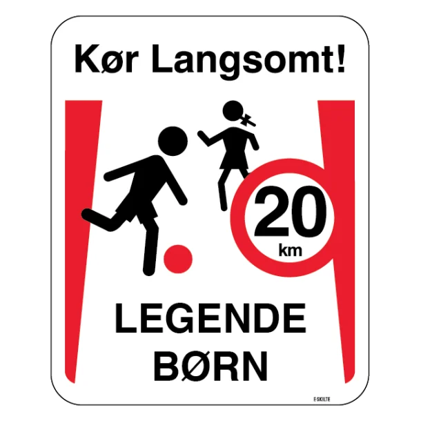 Kør langsomt legende børn 20 km.Skilt