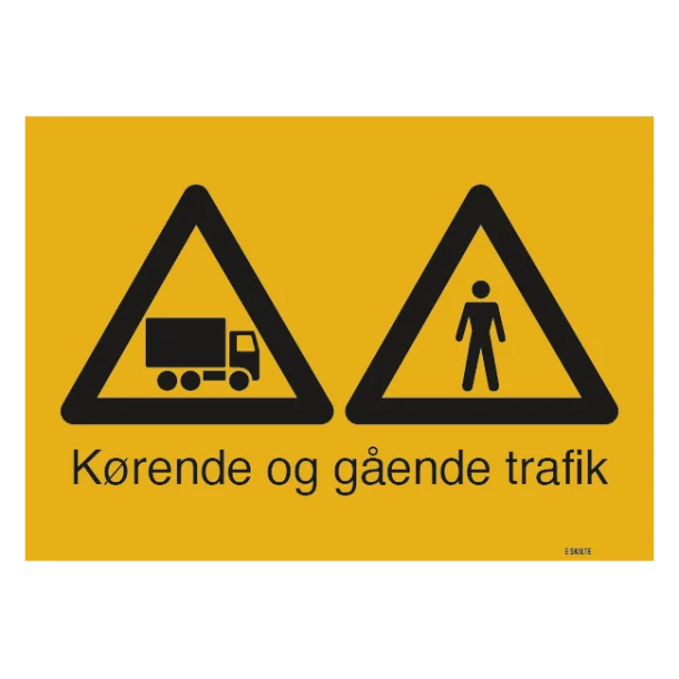 Gående og kørende lastbil trafik. Skilt