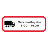 Varemodtagelse 8.00-14.30 Skilt