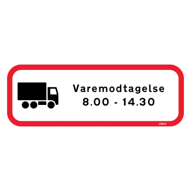 Varemodtagelse 8.00-14.30 Skilt