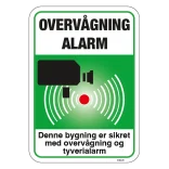 Denne bygning er sikret med overvågning og tyverialarm (grøn) skilt