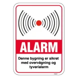 Alarm denne bygning er sikret med overvågning og tyverialarm Skilt