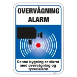 Overvågning Alarm Denne bygning er sikret med overvågning og tyverialarm blåt Skilt