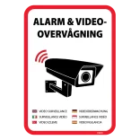 Alarm og videovervågning skilt på flere sprog