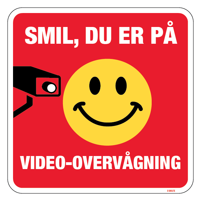 Smil du er på Video-overvågning Skilt (hvid på rød)