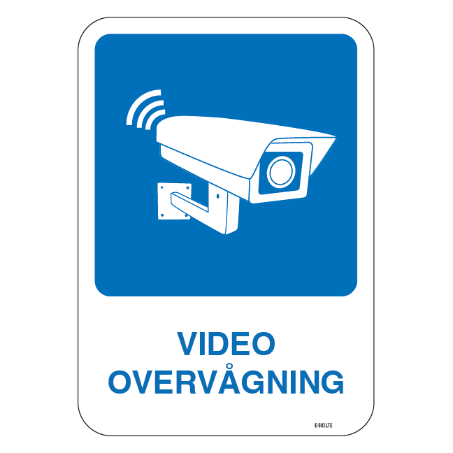 Video overvågning - blå skilt