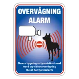 Overvågning Alarm Denne bygning er tyverisikret med hund og videoovervågning Huset har tyverialarm. skilt